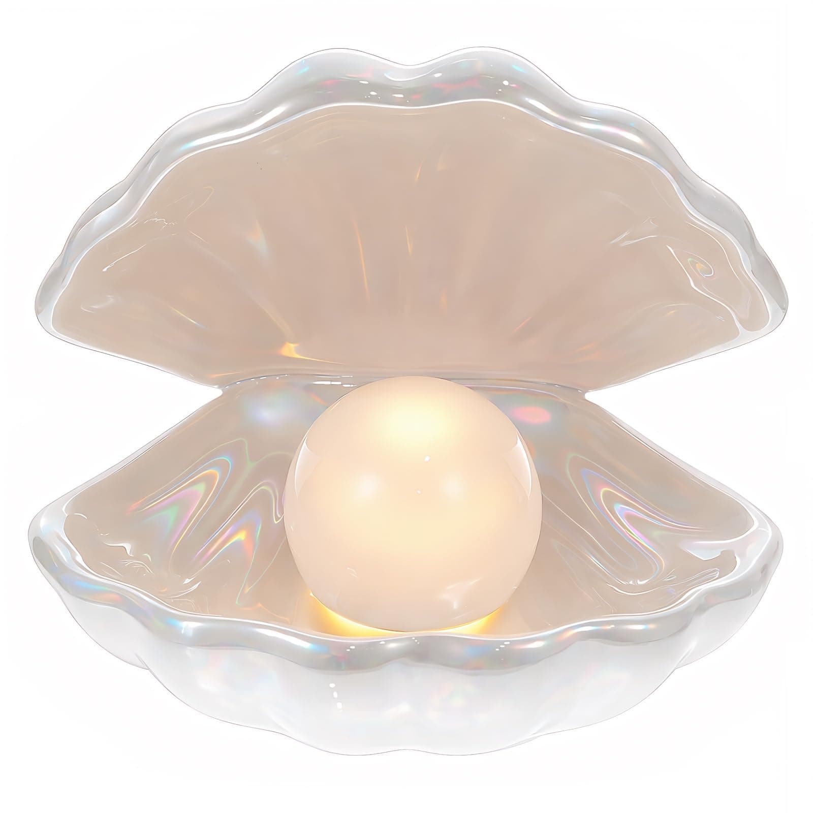 IMIKEYA Ceramic Shell Pearl Light, White LED Clam with Pearl Light in Shell Lamp for Tabletop Decoration, Souvenir, Birthday Gift