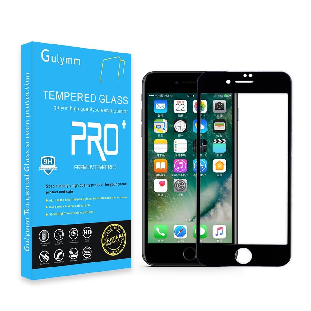 iPhone 7 8 (4.7 inch) Full Coverage Screen Protector, Gulymm Tempered Glass Screen Protector for iPhone 7-9H Hardness, High Definition, Bubble Free, Anti-Scratch,Retail Packaging [2-Pack] (Black)