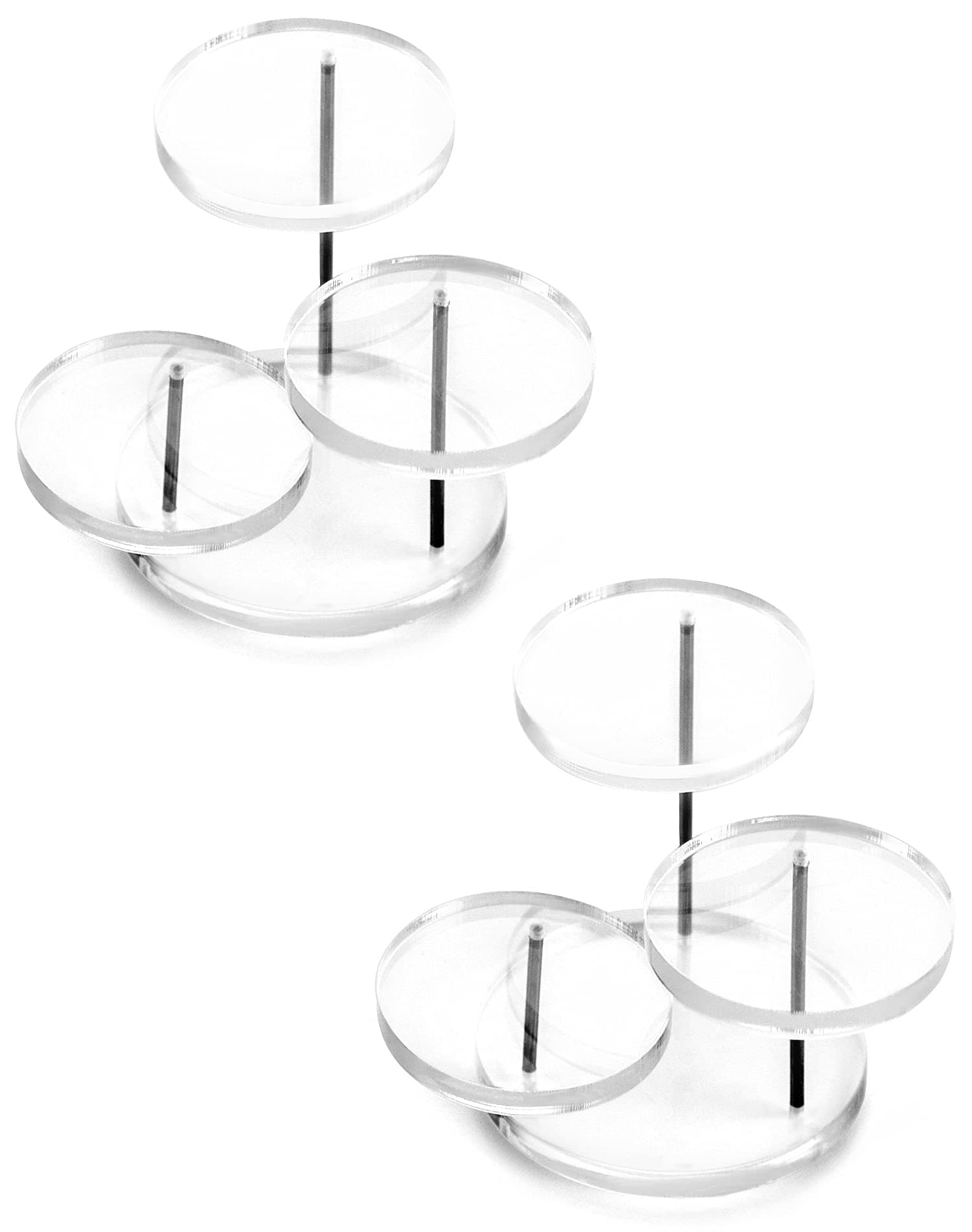 QWORK® 2 Pack 3 Tier Mini Acrylic Display Stand with 5cm Round Trays - Clear Acrylic Riser for Rings Earrings Bracelets Watches Mini Figurines