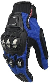 XIUJUN Steel Outdoor Reinforced Brass Knuckle Motorcycle Motorbike Powersports Racing Textile Safety Gloves (Blue, L)