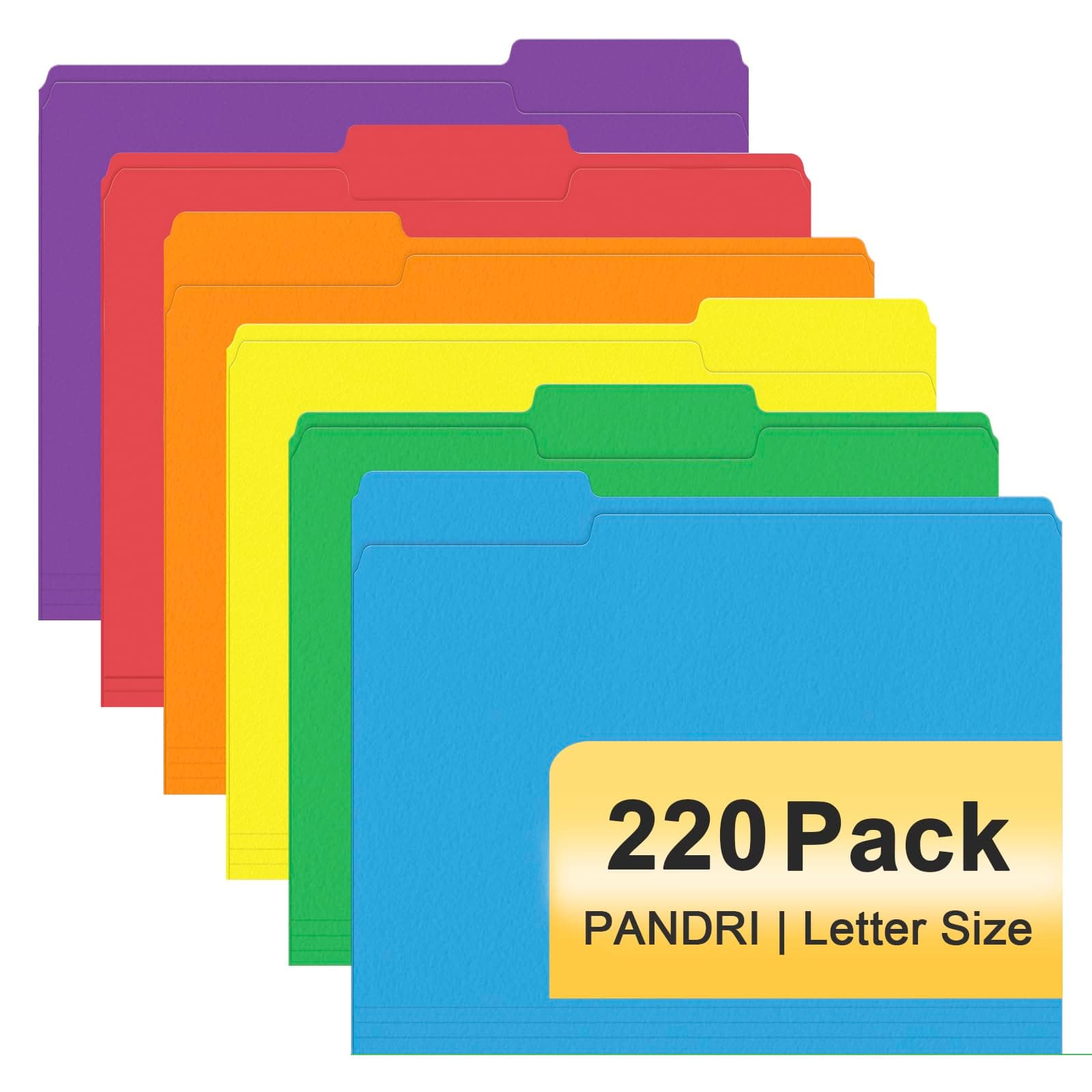 File Folder, PANDRI 220 Pack Colored File Folder, 1/3 Cut Tabs, Letter Size, Assorted 6 Colors Filing Folder for Office School Business