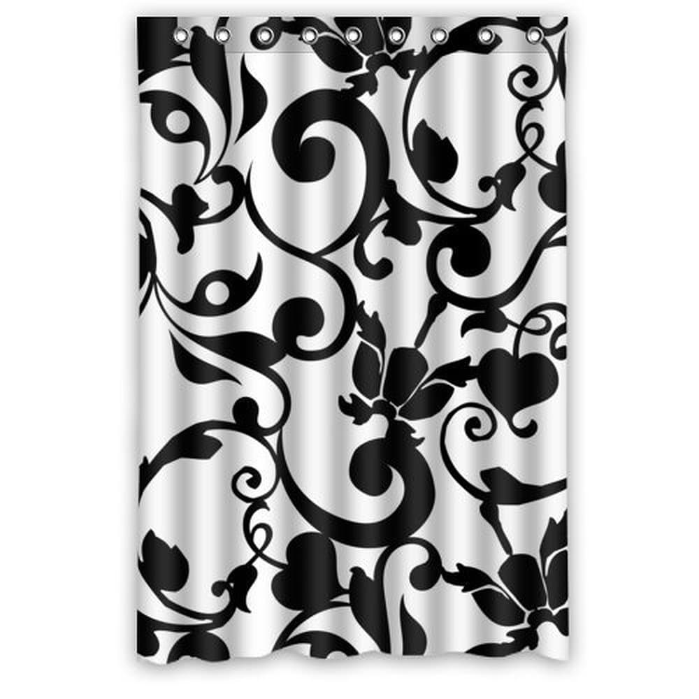 Custom Polyester Fabric Window Curtain 50"X84"(One Piece) Black And White Damask Pattern Classic Vintage French Floral Swirls Design for Bedroom