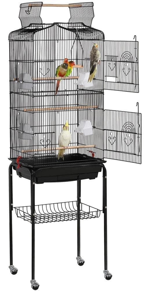 Yaheetech Large Bird Cage Open Play Top Parrot Cage Metal Budgie Cage with Rolling Stand for Medium Canary Cockatiel Cage