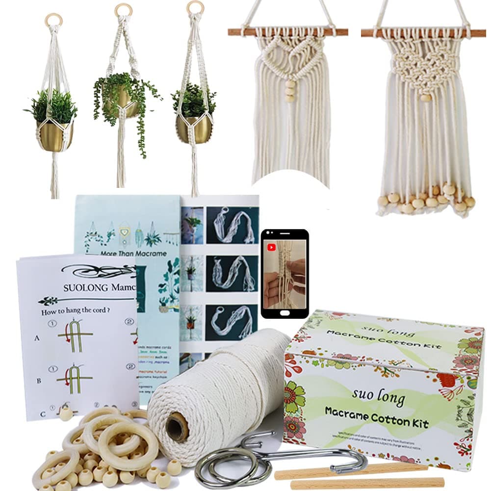 Beginners Macrame Kit for Adults,Featuring 3mm Macrame Cord,Wooden Beads,Ring...