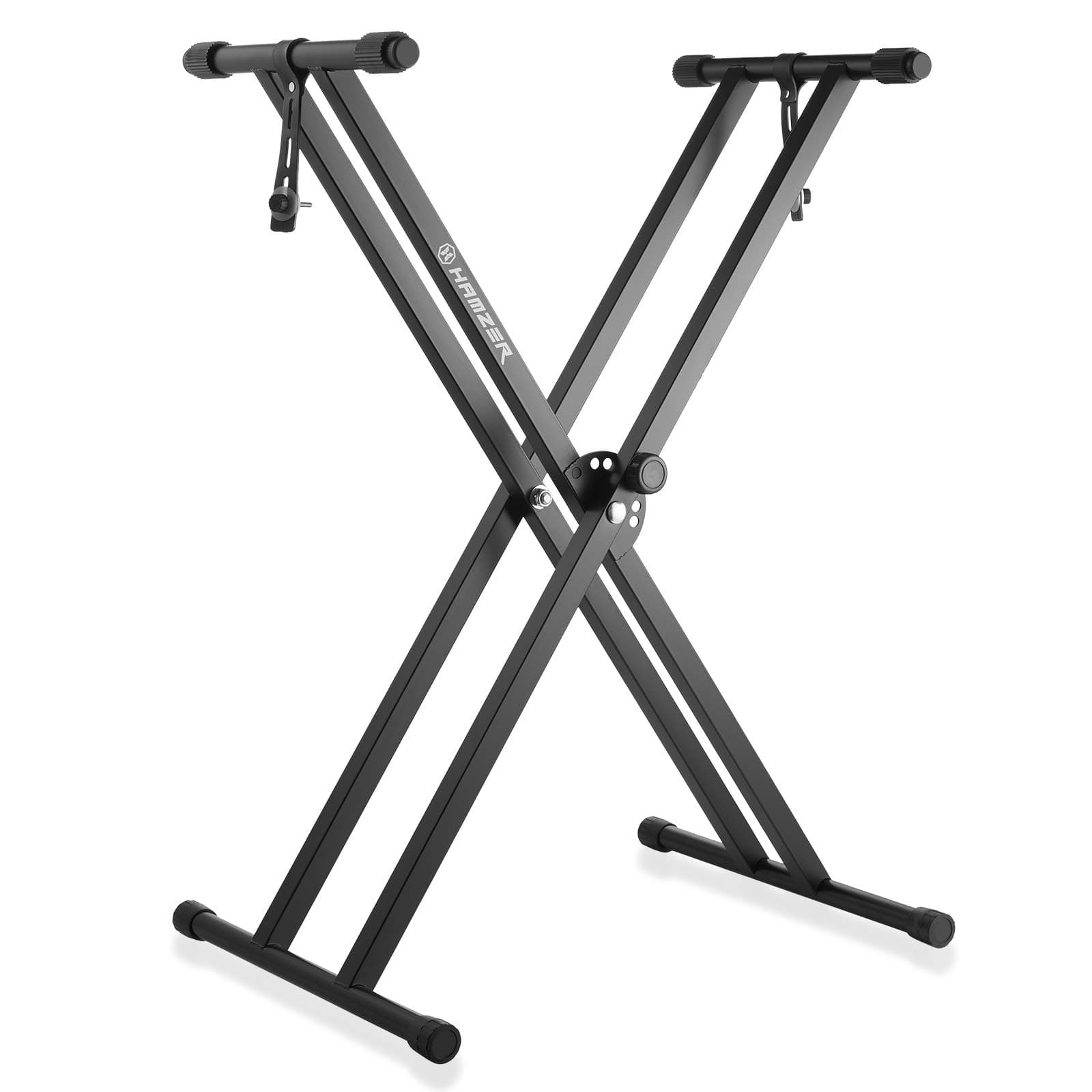 Hamzer Double-X Keyboard Stand, Heavy-Duty Height Adjustable Keyboard Piano Stand, Foldable and Portable with Locking Straps, Black