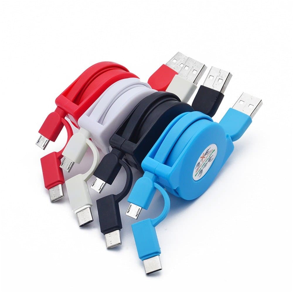 Retractable Micro USB Cables, Sudroid 4 Pack of Colorful 2 in 1 Retractable Powerline Micro USB and Type C Data Cable (3ft) Durable Charging Cable for Samsung, Nexus, LG, Android Smartphones and More