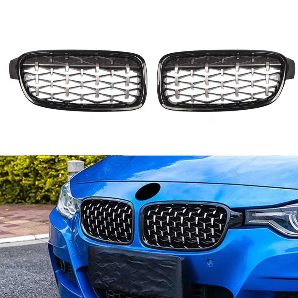 Dasbecan Front Grille Kidney Grill Replacement Compatible with BMW 3 Series F30 F31 F35 2012-2018 Black Frame Silver Net