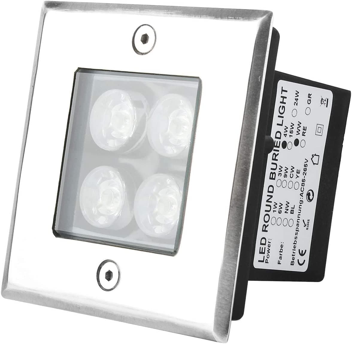 1/3/4/6/9 W LED Spotlight, Floor-Mounted, 230 V Outdoor Lamp, IP67, Garden Light, Round Space, Warm White/Natural White 1W Redondo white natural