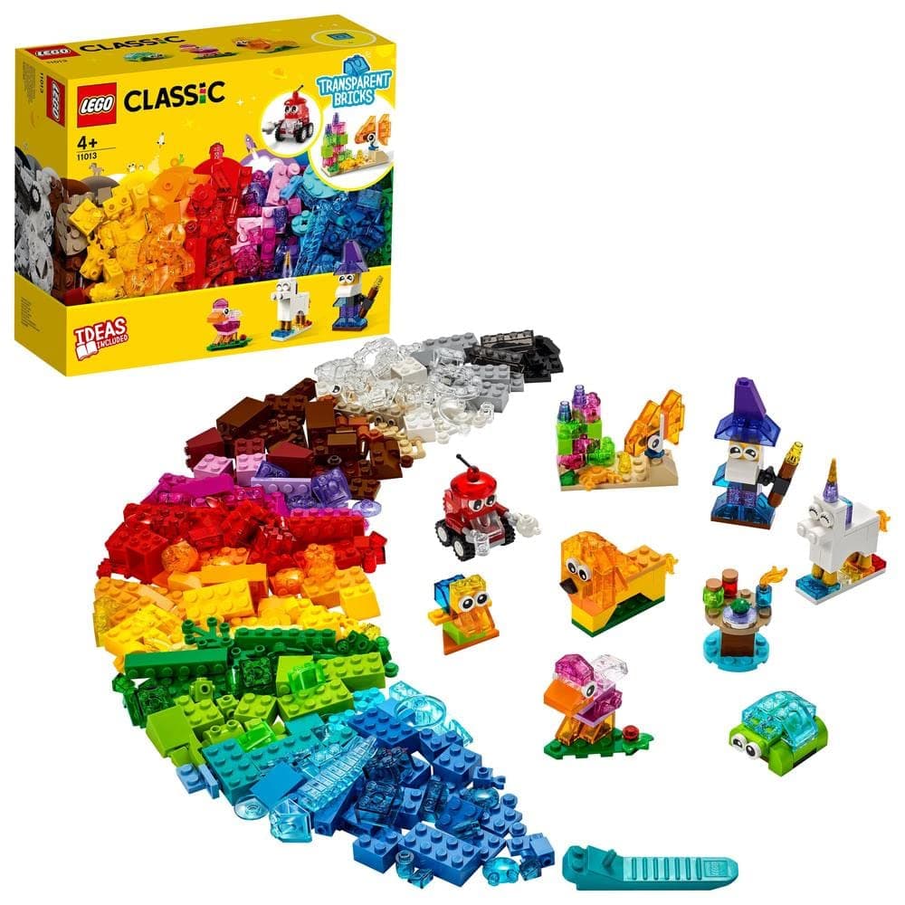 Classic Creative Transparent Bricks Building Set with Animal Figures including Lion and Turtle Toys, Gifts for 4 Plus Year Old Kids, Girls & Boys 11013