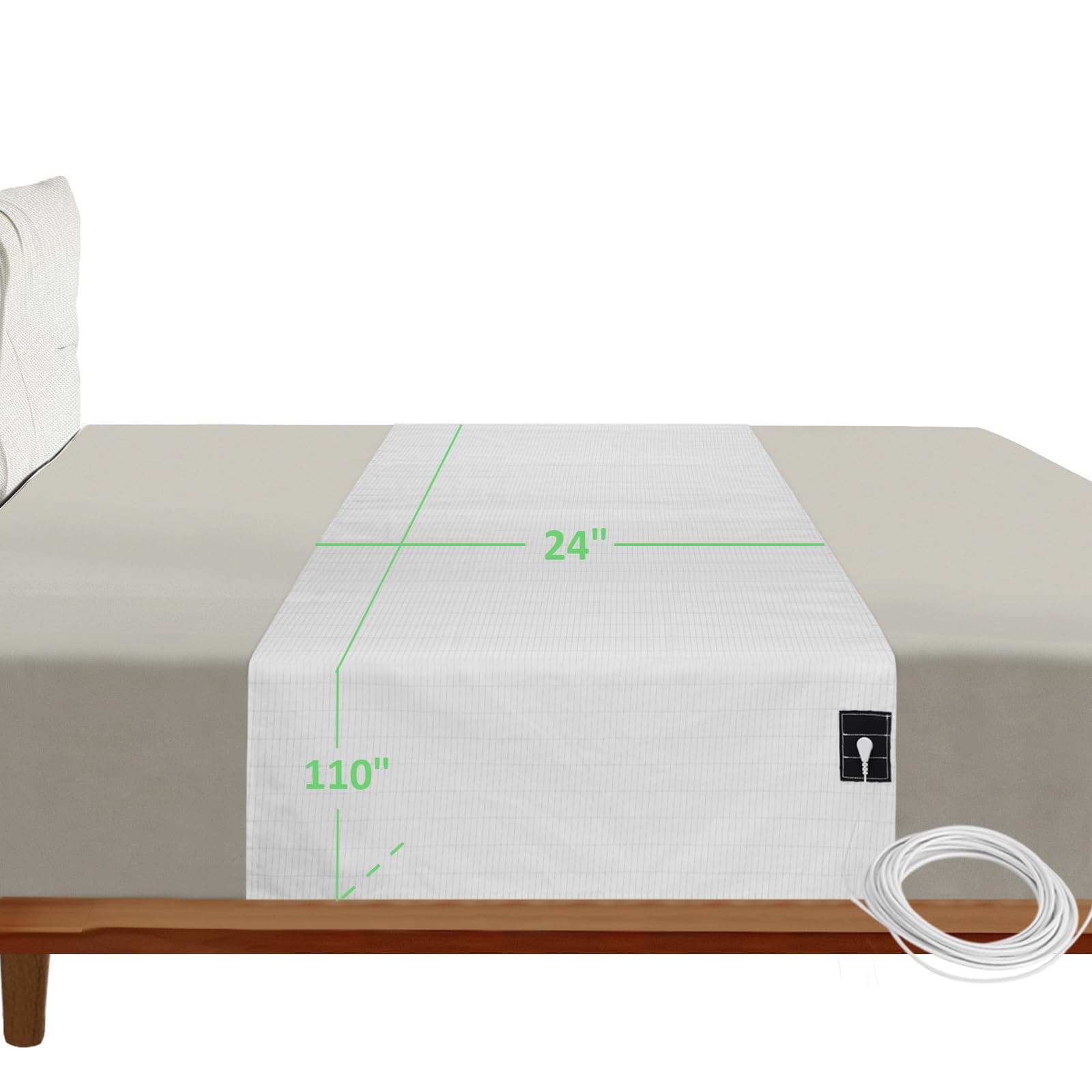 Grounding Sheets, Grounded Half Flat Sheet 24"x110" Fit All Bed Sizes, Conductive Sheets with Cord & Clips, Earth Connected Sheet for Sleep, Cotton+Silver Fiber(White, 1 Pack)