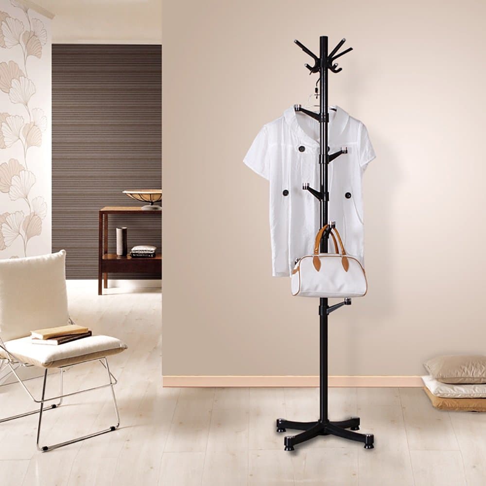 Coat rack QFFL Simple Creative Floorstanding Bedroom Hanger/Modern Multifunction Hangers (Size: 175 * 37cm) Wall hanger (Color : BLACK)