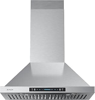 IKTCH 36 inch Wall Mount Range Hood, 390 CFM Low Noise Kitchen Vent Hood, Ducted/Ductless Convertible, Kitchen Chimney Vent Stainless Steel with Gesture Sensing & Touch Control Switch Panel