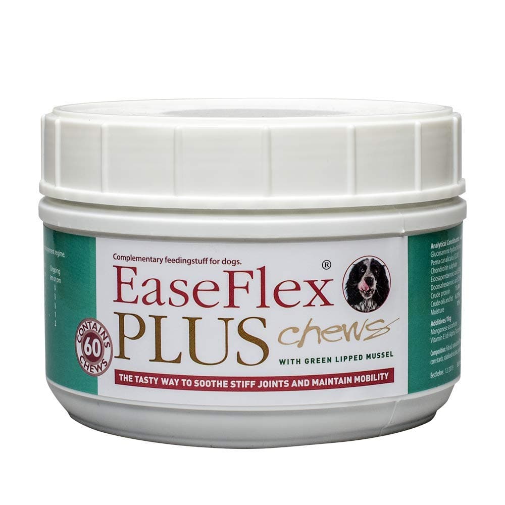 EaseFlex PLUS tasty soft chews for stiff and older dogs. Glucosamine, chondroitin and green lipped mussel - tub of 60 chews