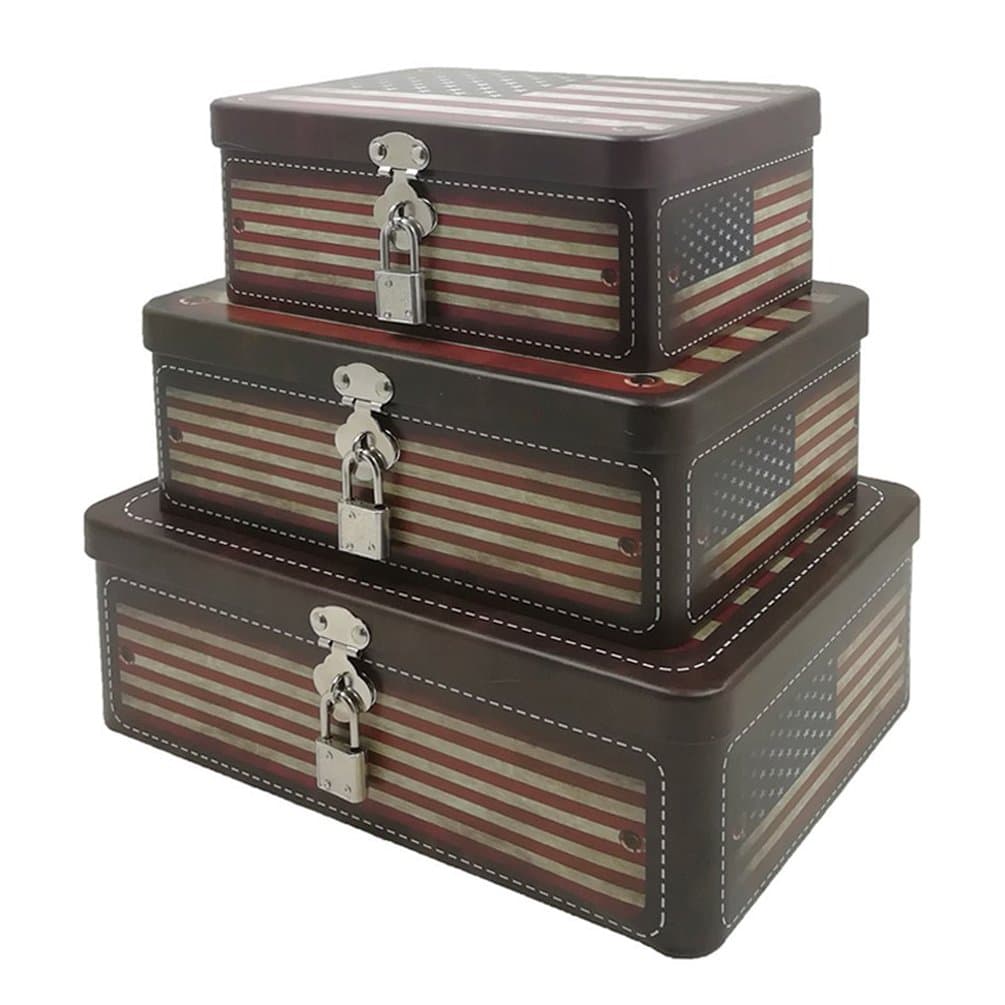 Fifriver American Flag Decorative Storage Box Metal Tin Box Containers with Lid Lock and Key for Gifts Jewelry Organizer Storage for Kids Men Women Boys Girls