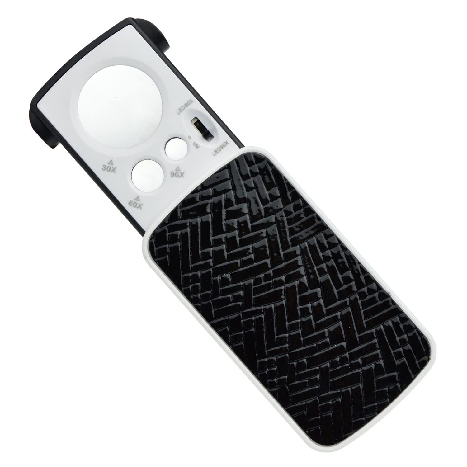 LED Lighted Pocket Magnifier - 30X 60X 90X Multi-Power Small Portable Magnifying Glass with UV Light Best for Jewellery, Diamonds, Gems, Coins, Stamps Rocks(Black)