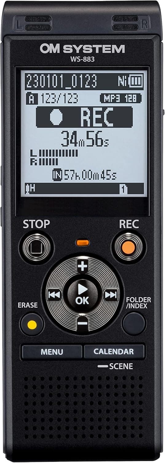 WS-883 Digital Voice Recorder with Built-in Stereo Microphones, Direct USB, Noise Cancel, Simple Mode, Low-Cut Filter, Intelligent Auto Mode, 8 GB Memory and VCVA