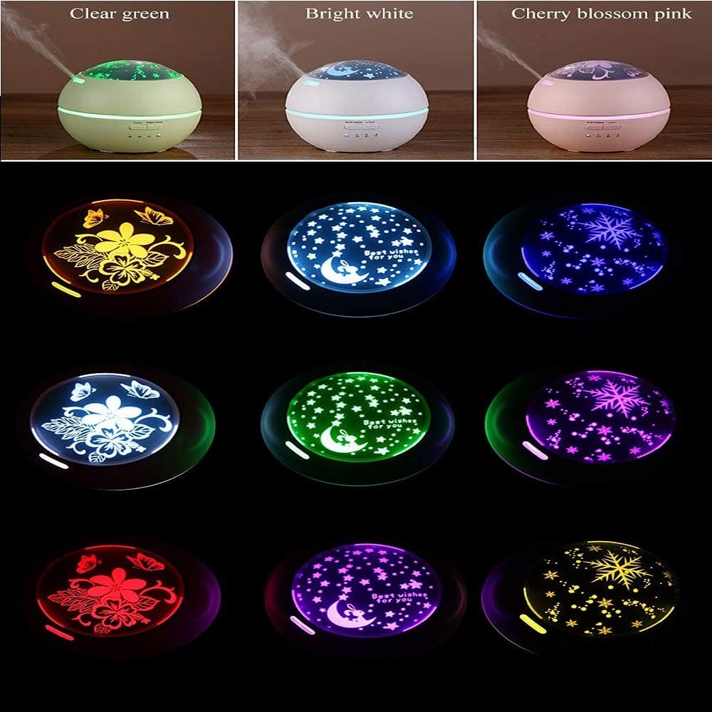 Essential Best Oil Diffuser, 7 Colours Humidifiers LED Light Shadow Fragrance Aromatherapy humidifier ultrasonic Aromatherapy Machine Projector LED Aroma Oil Diffuser (White)