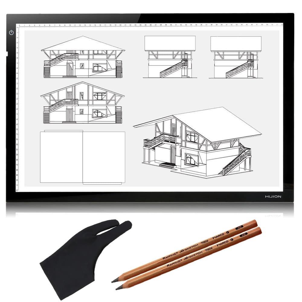 HUION 520 x 320 mm Light Pad Adjustable Brightness LED Drawing Table Copy Box Tattoo Stencil Tracing Board with Kenting Artist Glove and 2 PCS 4B Pencils (A2)