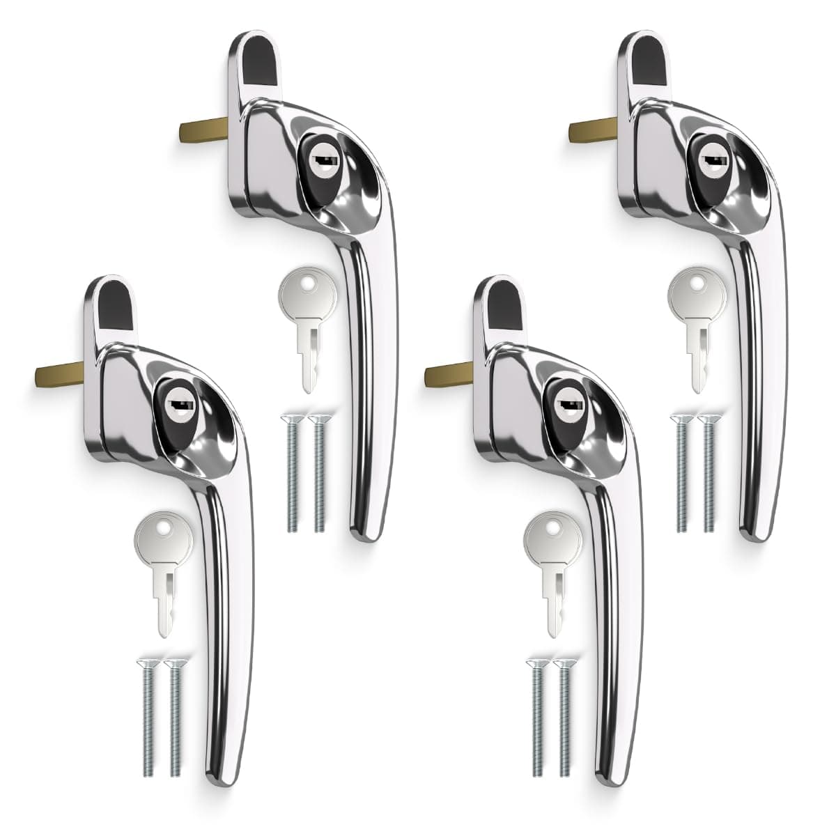 – 4 Pcs Offset Polished Chrome UPVC Zinc Window Handle, Right Hand, 43mm Spindle for Indoor and Outdoor upvc Window