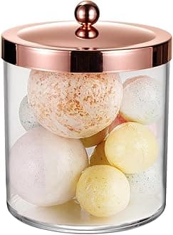 50oz Large Apothecary Jar with Rose Gold Rust-Proof Lid - Shatterproof Plastic Laundry Pods Container - Chic Rose Gold Bathroom & Vanity Storage Organizer for Scent Beads, Salts