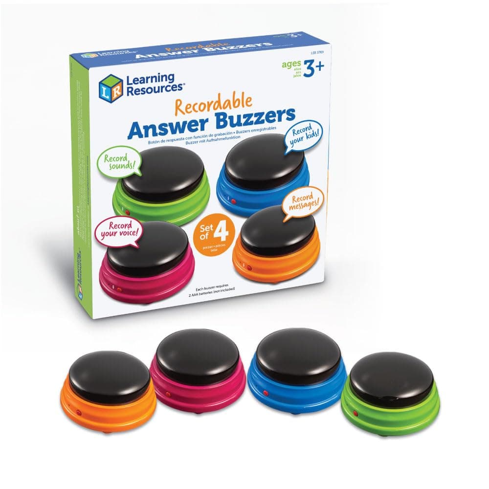 Learning Resources Recordable Answer Buzzers Personalized Sound Buzzer Recordable Buttons Set of 4 Ages 3+ Multi-color, LER3769