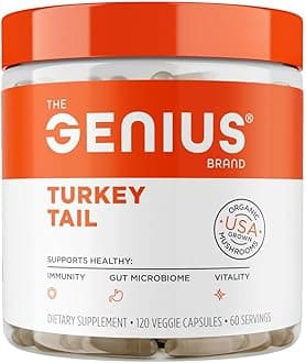 The Genius Brand Genius Turkey Tail - Plant-Based Supplement for Immune, Gut & Antioxidant Support - Organic & Non-GMO - 120 Veggie Capsules