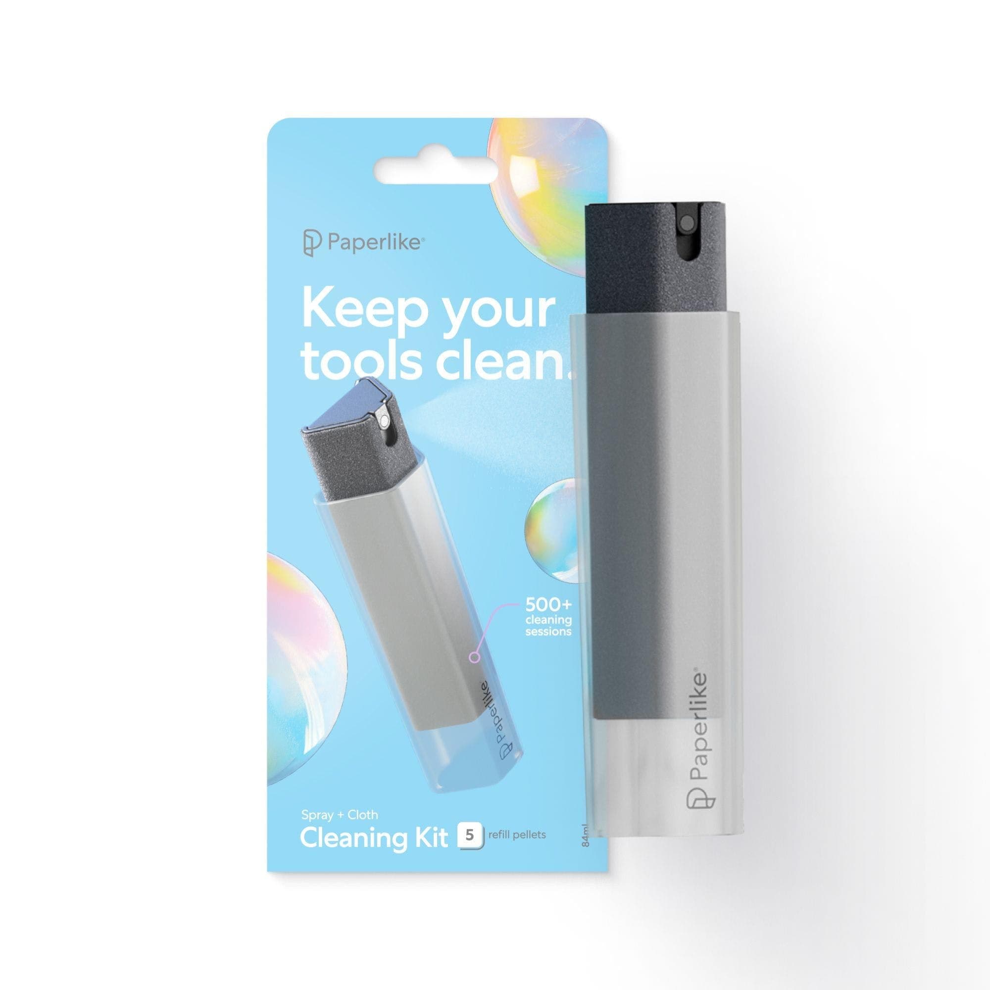 All-in-One Cleaning Kit - Refillable Microfiber Spray Bottle & Cleaning Solution + 5 Refill Tablets - Safe for iPad & Electronic Displays