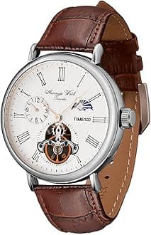 Men's Automatic Watch Navigator-Series Tourbillon-Style Dual Time Zone Business Calendar Mechanical Watch Leather Strap