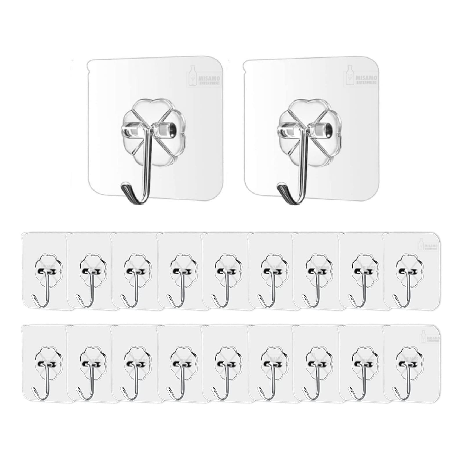 PVC Wall Hooks for Bathroom Accessories Without Drill, Pack of 20, Transparent