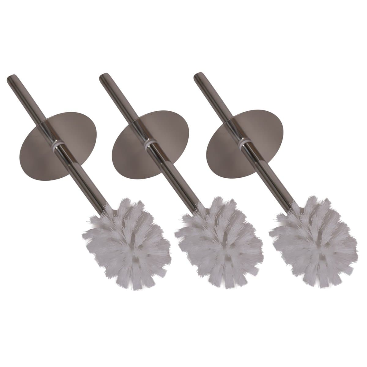 Panda Value Toilet Brush with White Head THREE PACK Replacement/Spare Chrome Bathroom/WC Accessory Brushes with Handles for Easy Cleaning
