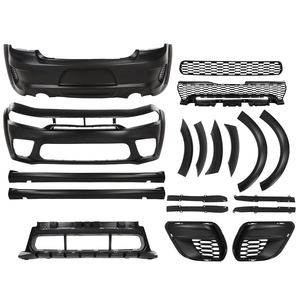 CNNELL Full Front and Rear Bumper Body Kit Compatible with Dodge Charger SRT Widebody 2015-2023 Black