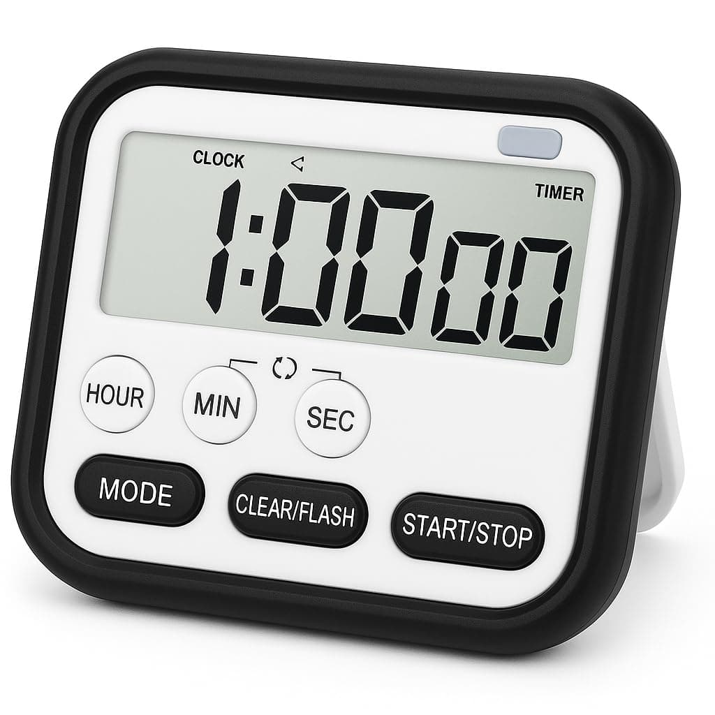 Digital Kitchen Timer and Stopwatch, Large LCD Display, 24-Hour Countdown, Loud Alarm Clock, Magnetic Back, Retractable Stand, Flashing Light, for Study, Cooking, Gym, Athlete, Office (Black)