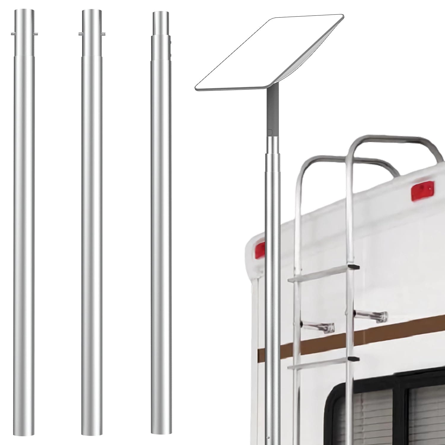 Starlink Pole Mount – Strong 2'' Diameter Aluminum Pole, 9.3ft Upgraded Height with Built-in Adapter for 2nd Gen Starlink Dish (RV Ladder Mount Not Included)