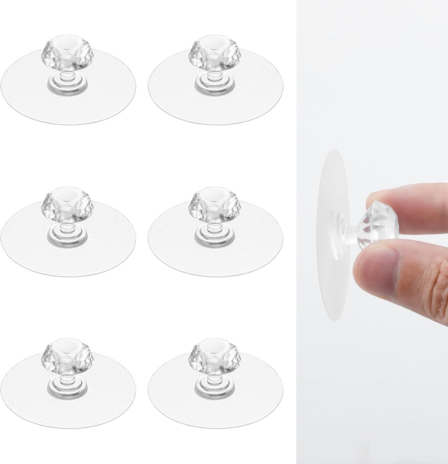 JIALTO Adhesive Clear Cabinet Drawer Knobs Hook, Diamond Crystal Shaped Pulls Handles for Wardrobe, Kitchen Cupboard, Drill Free Self-Stick Push Pull Helper Hook (Diamond Knobs, 10)