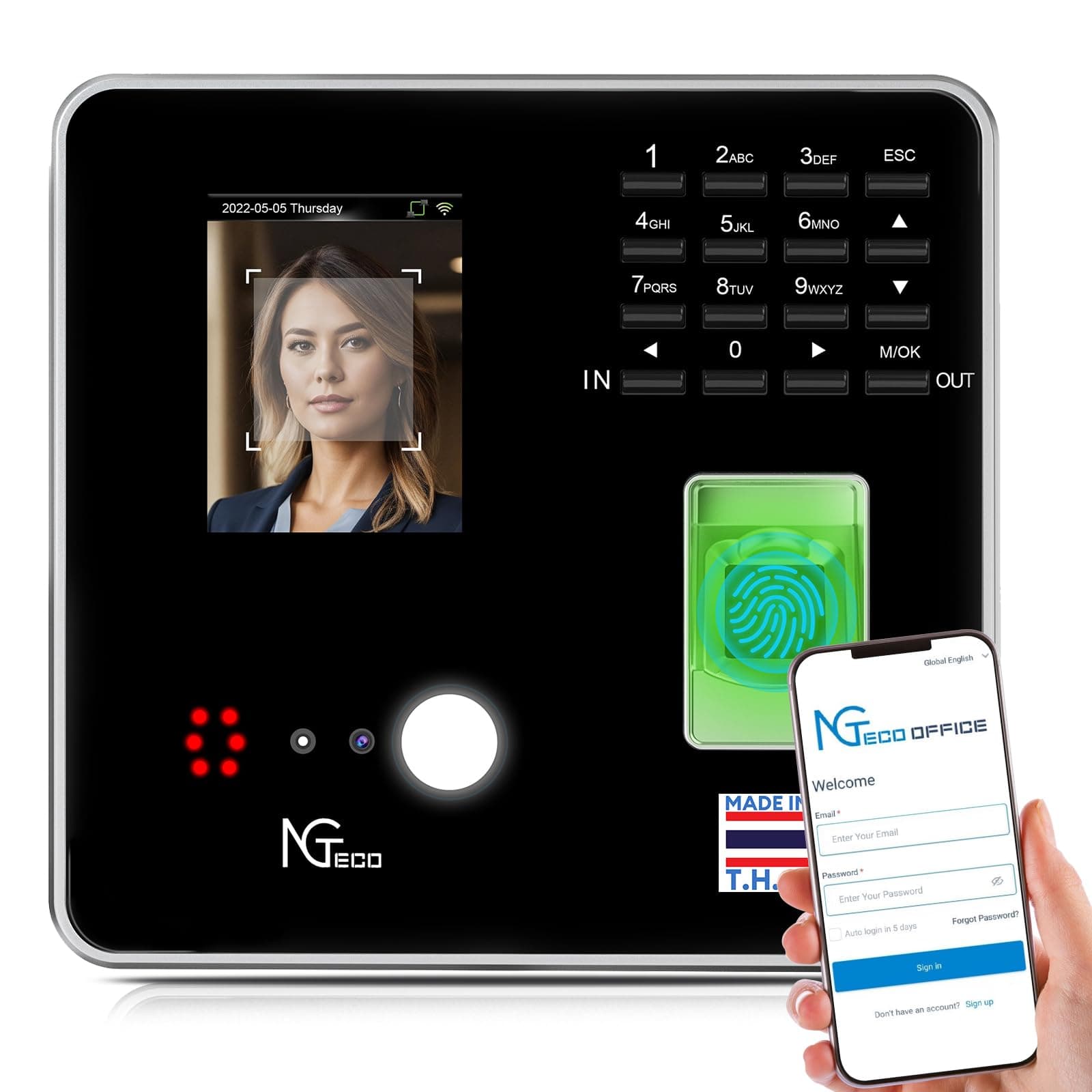 NGTeco Cloud-Based Time Clock, 4-in-1 Time Clocks for Employees Small Business with Face, Fingerprint, RFID, PIN, Remote Control Software & App, 2.4GHz WiFi, IC Cards, No Monthly Fee
