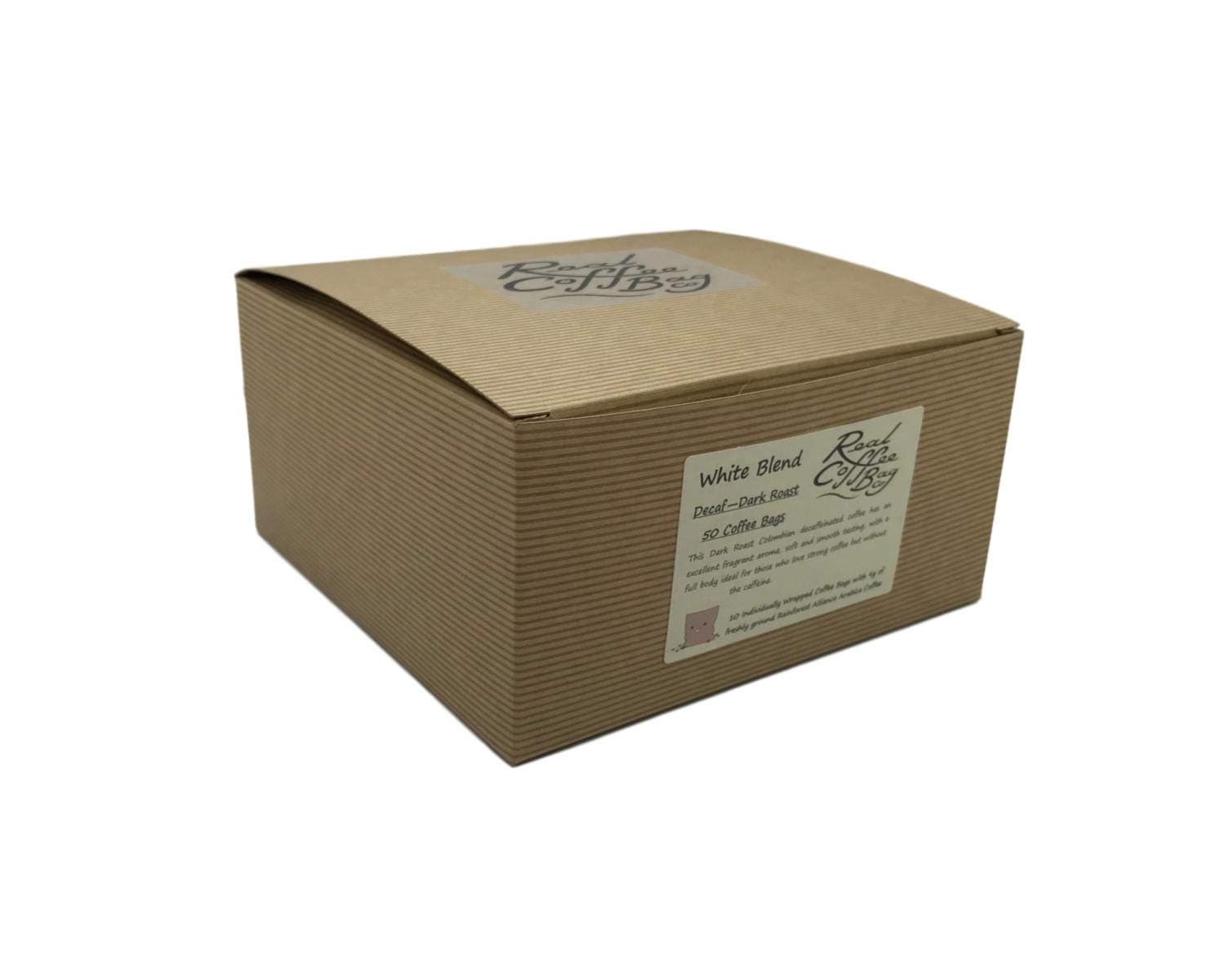 White Blend Individually Wrapped Decaffeinated Dark Roasted Arabica Fresh Ground Coffee Bags - Pack of 50 Bags by Real Coffee Bag Co.