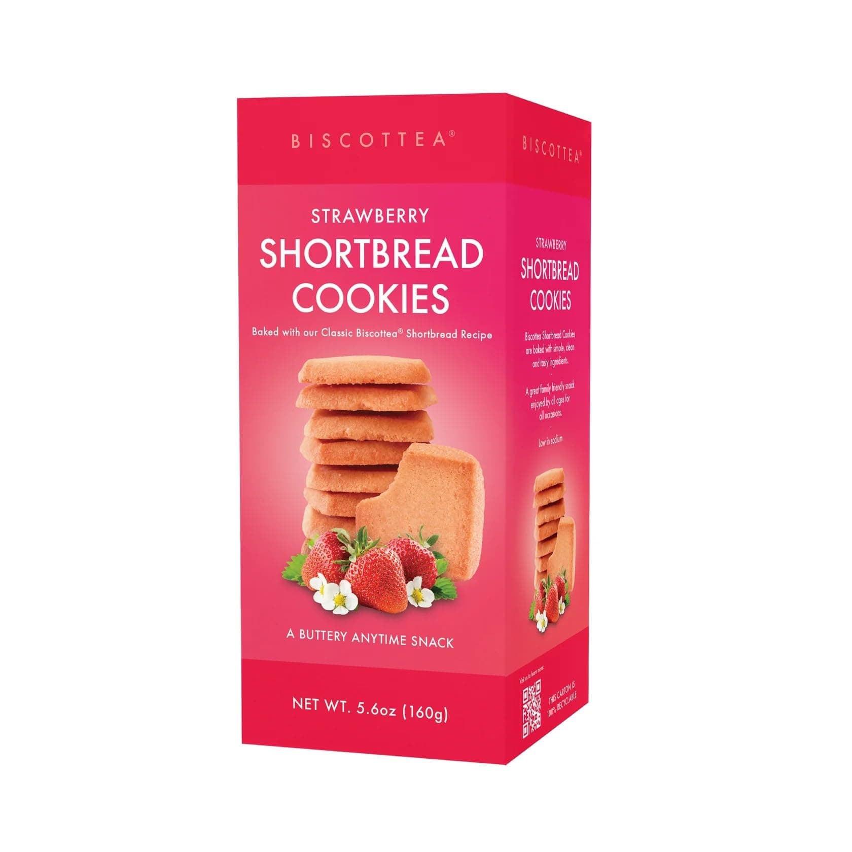 BISCOTTEA All-Natural Traditional Strawberry Shortbread Cookies – Gourmet Buttery Biscuits Infused with Real Flavors (8 Cookies)