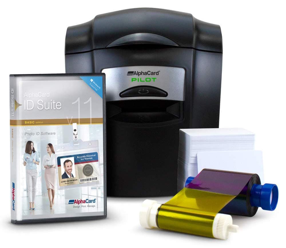 Complete AlphaCard ID Card Printer Bundle: AlphaCard Pilot ID Printer, AlphaCard ID Software, ID Supplies (Complete Bundle for PCs, Pilot Printer)