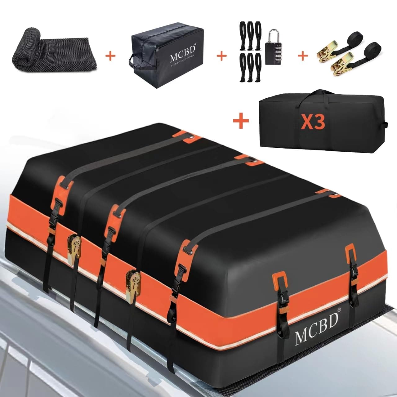 30 Cubic Feet Rooftop Cargo Carrier Bag, Waterproof Soft-Shell Car Roof Bag for All Vehicles SUV with/Without Rack, Car Top Luggage Storage Bag with 3 Inner Bags,Orange