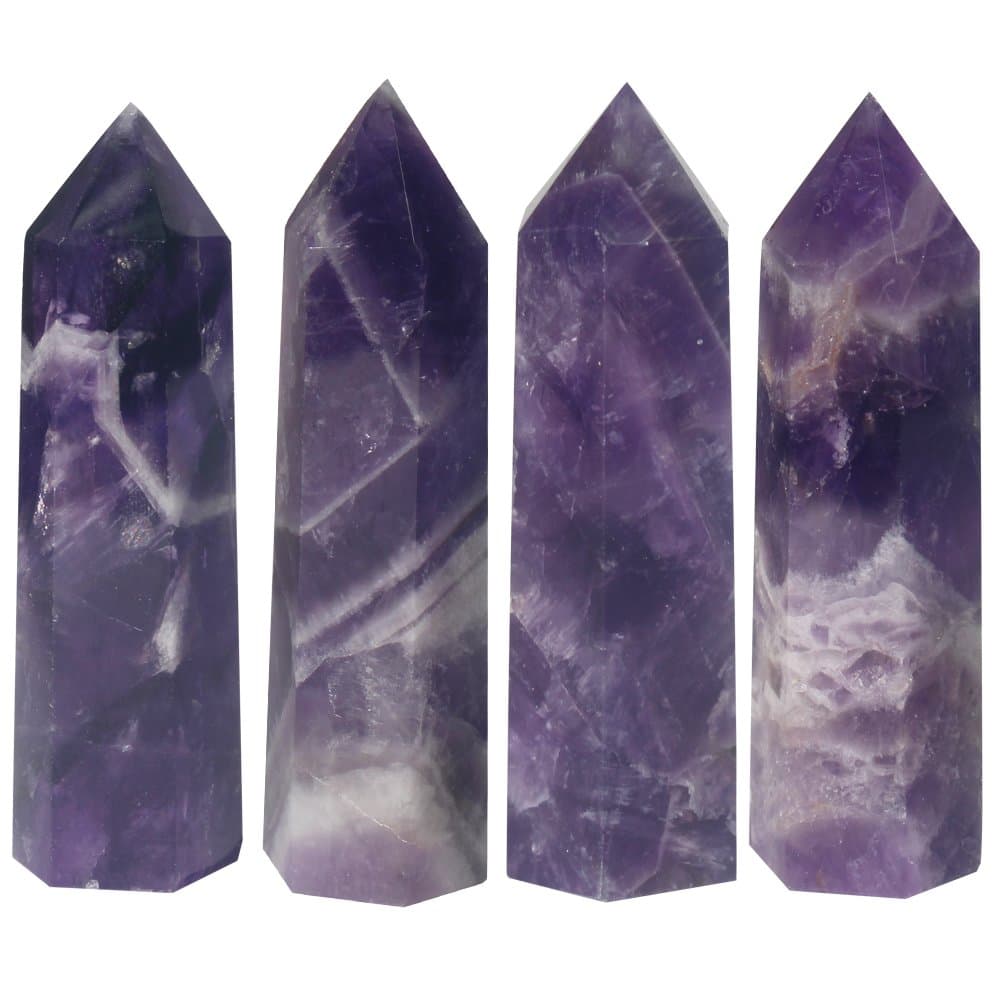 4 PCS 2" Amethyst Crystals Single Point Wands and Healing Crystal Stones 6 Faceted for Reiki Chakra Meditation Therapy