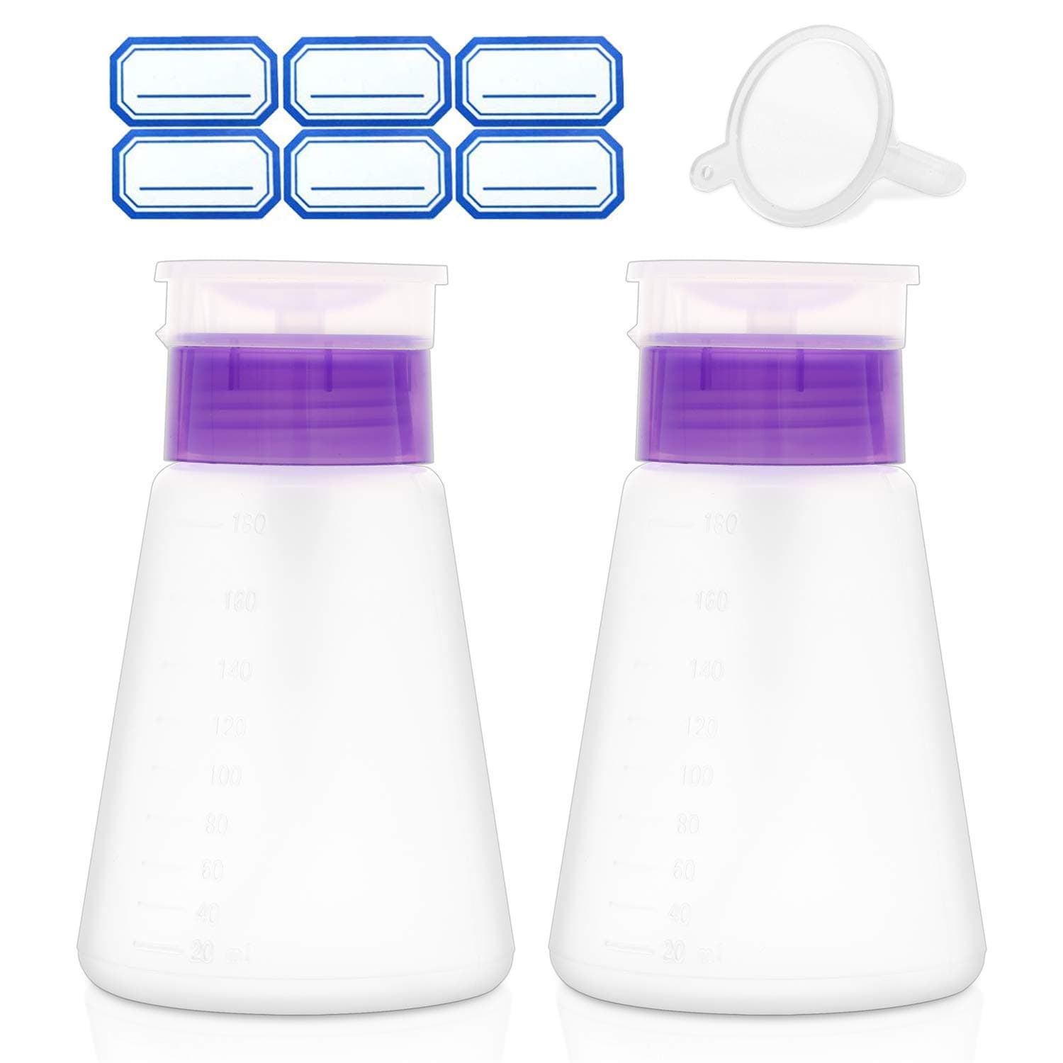 Acetone Pump Dispenser Push Down Pump Dispenser Lockable Alcohol Dispenser Bottle 2 Packs 180ml One-Touch Pump Dispenser Empty Bottle For Alcohol,Acetone,Nail Polish & Makeup Remover, Toner ect.