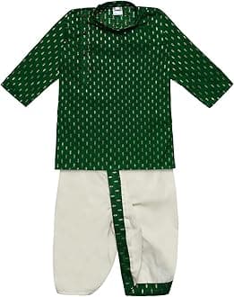 Boy's Cotton Kurta with Dhoti - Golden Thread Work, Side Button Kurta Set for Ethnic Wear