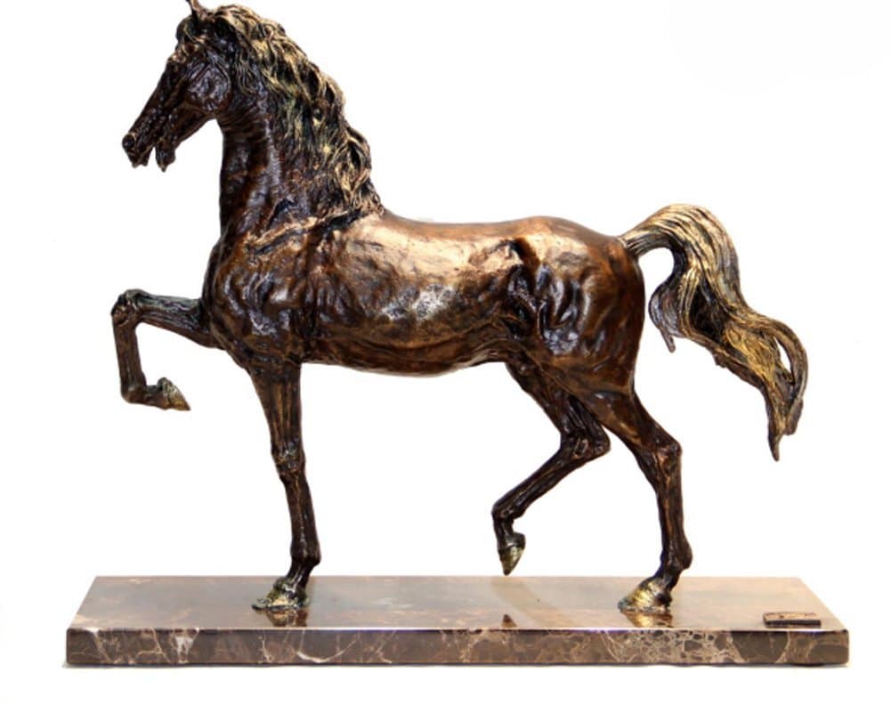 Matching Bronze Horse Statue Rested on Marble Base