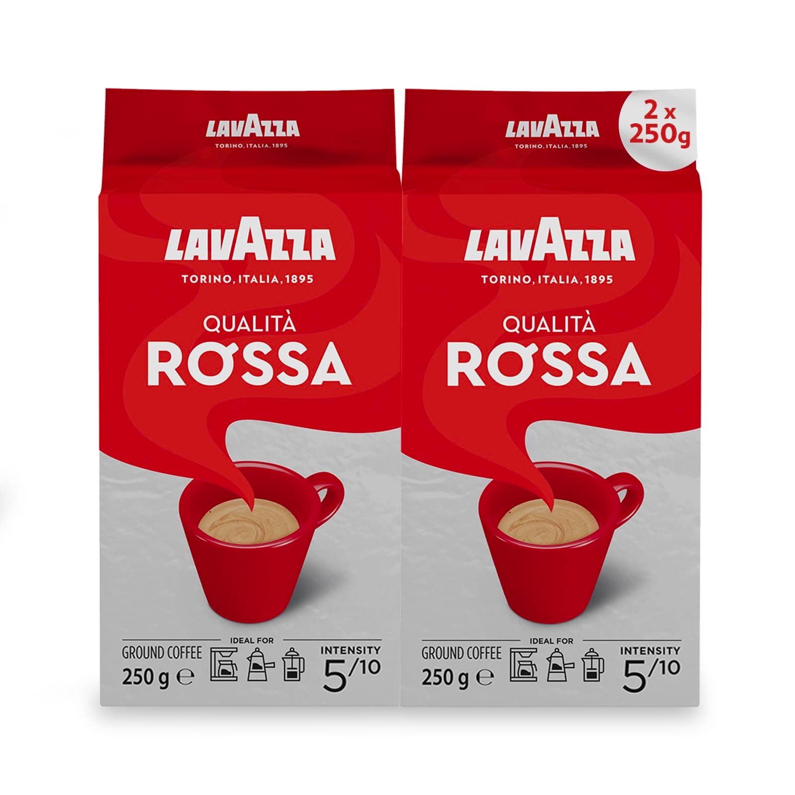 Qualità Rossa Ground Coffee, Medium Roast, 250 g Each, 2-Pack