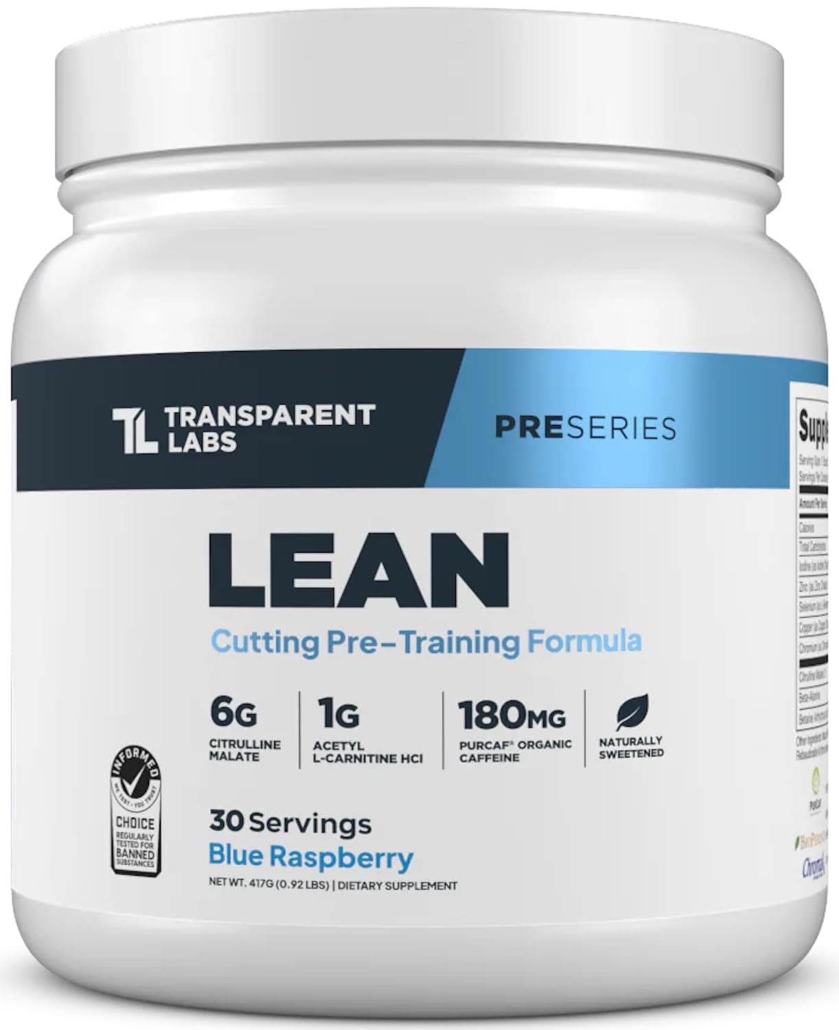 Lean Pre-Workout - Body Recomposition Pre Workout for Men and Women with Acetyl L-Carnitine, Beta Alanine Powder, & PurCaf Organic Caffeine Powder - 30 Servings, Blue Raspberry
