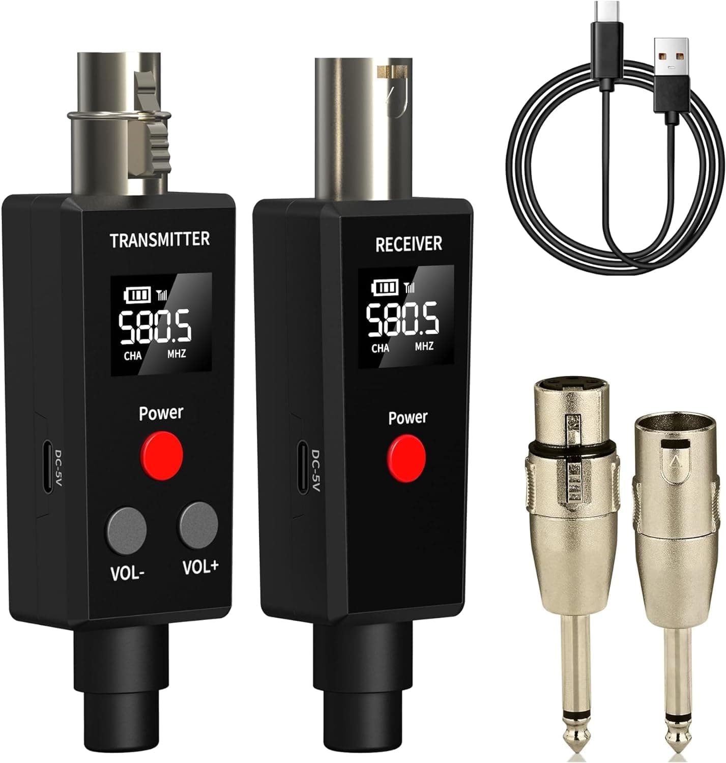 2.4GHz UHF Wireless Microphone System XLR Mic Adapter Wireless Transmitter and Receiver for Dynamic Microphone, Audio Mixer, PA System.