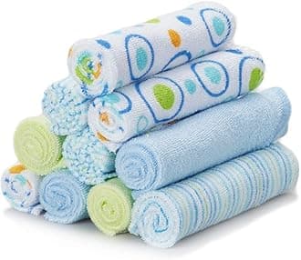 Washcloth Wipes Set for Newborn Boys and Girls, Soft Terry Washcloth Set, Pack of 10, Blue Circles