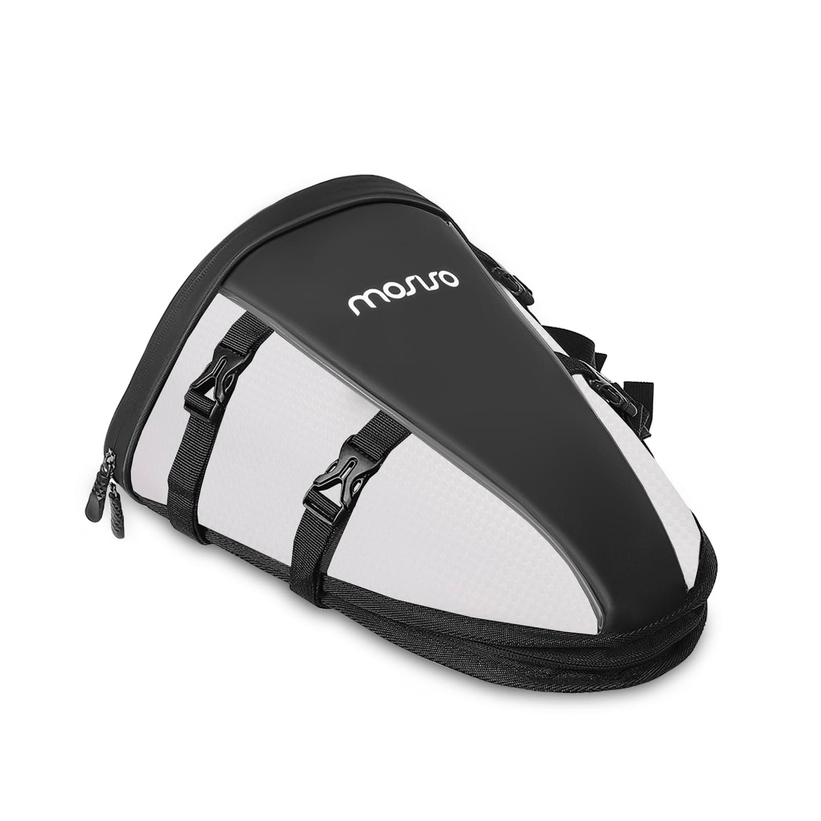 MOSISO Motorcycle Tail Bag Multifunctional Waterproof Polyester Storage Saddle Bag, 10L Outdoor Sports Motorbike Rear Seat Light Tank Handbag Tool Carry Pouch with Shoulder Strap, White