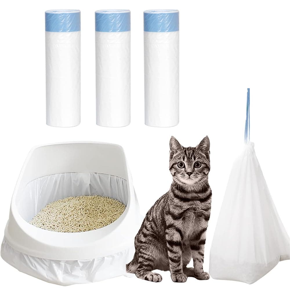 TOMVAES Cat Litter Box Liners, 3 Roll Cat Litter Box Liners Disposable Bags with Drawstring, Cat Litter Liners for Pet Cat Litter Box Tray, Super Thick (90×45cm, 1 Roll 10 Count)