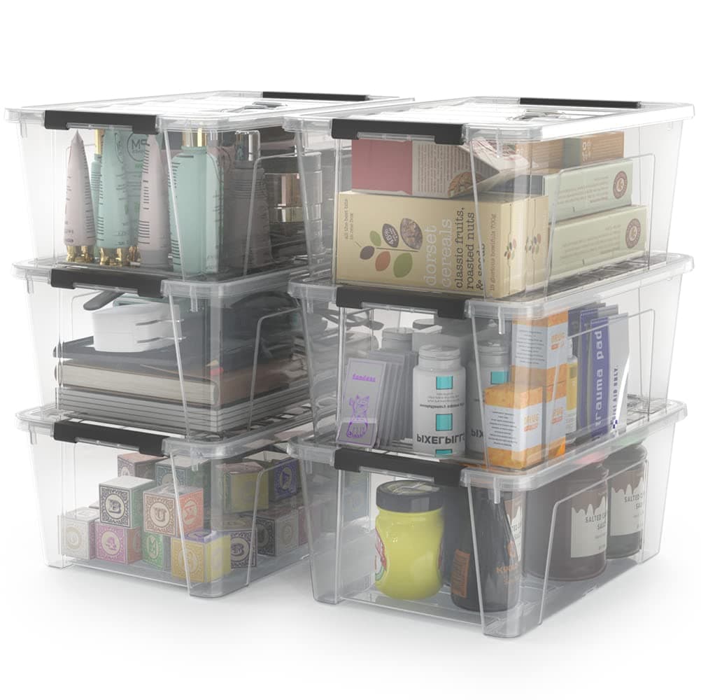 Clear Storage Latch Bins, 6-Pack Storage Organizer Box with Handle and Lids, 5-Litre
